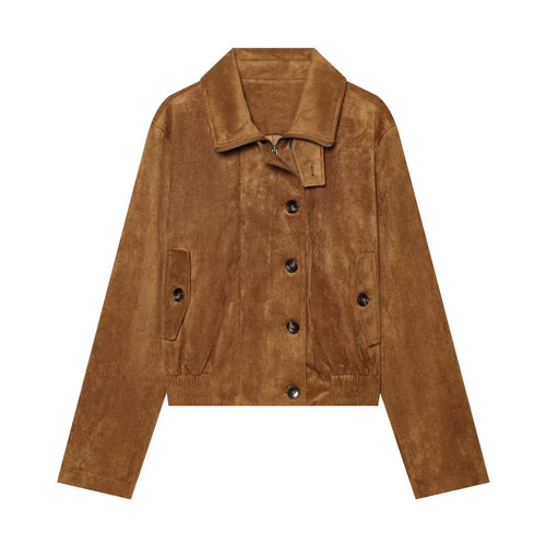 Damen Kurzblouson aus Velours‑Suede mit Knopfleiste, verdecktem Reißverschluss und elastischem Saum Nord Taschen