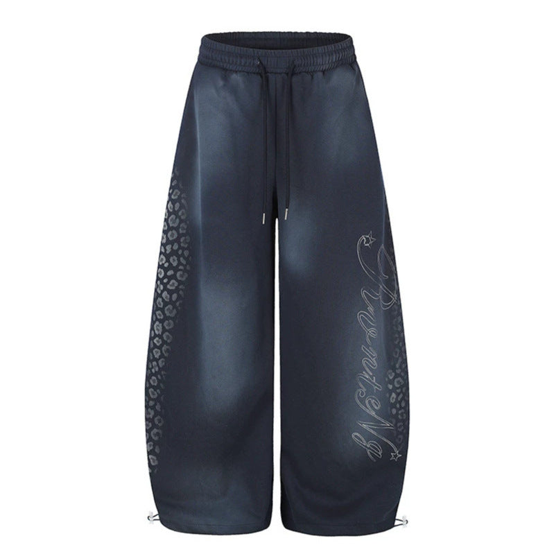 Damen Weite Palazzo-Sweathose mit Komfortbund, Kordelzug und Leo-Seitenprint Nord Taschen