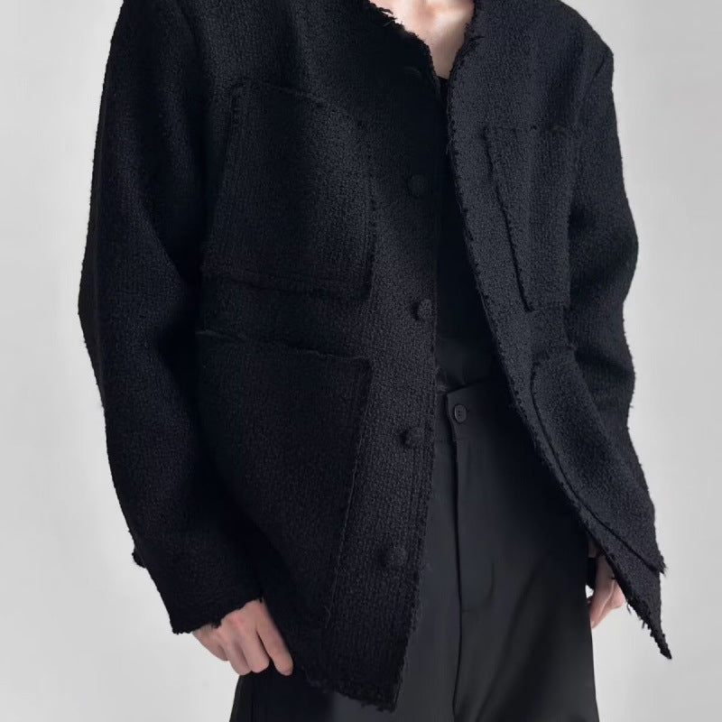 Damen Oversized Bouclé-Jacke ohne Kragen mit aufgesetzten Taschen und Raw‑Edge-Details Nord Taschen