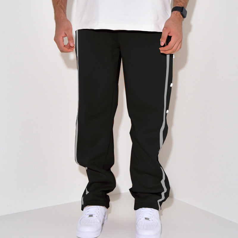 Herren Snap-Trackhose mit seitlichem Kontraststreifen, Druckknopf-Leiste und elastischem Bund Nord Taschen