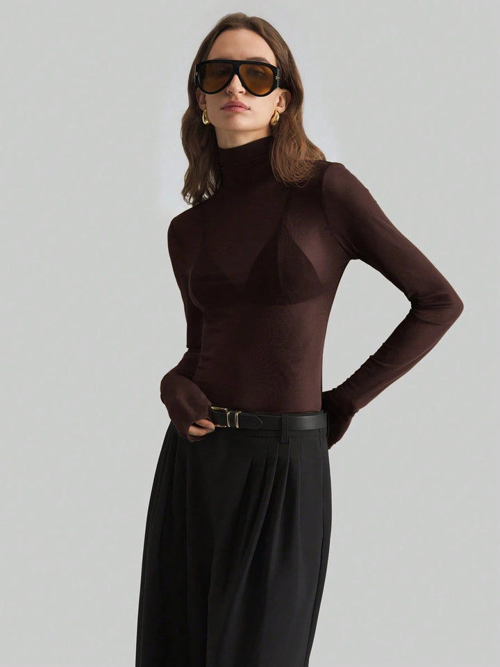 Damen Transparente Turtleneck-Bluse mit figurformendem Schnitt Nord Taschen