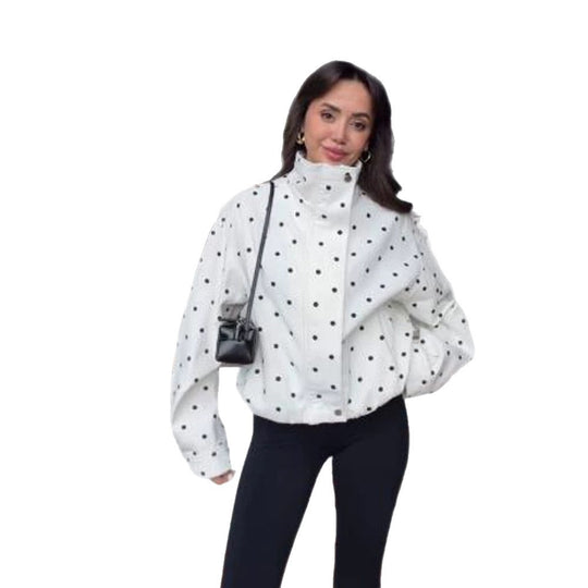 Damen Oversize-Blouson mit Stehkragen und Pünktchen-Print Nord Taschen