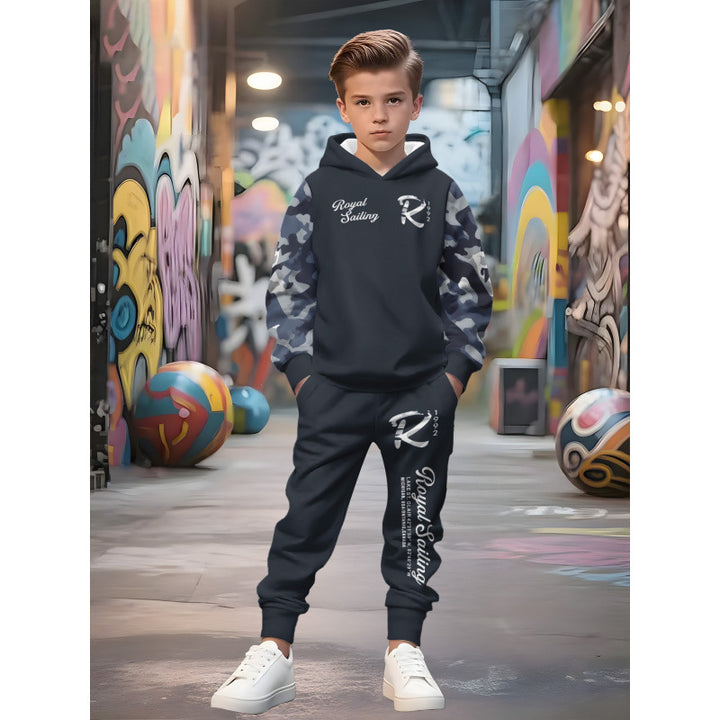 Unisex Kinder Jogginganzug mit Kapuzenpullover und detailreichem Auto-Print Nord Taschen
