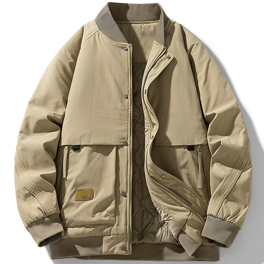 Herren Gepolsterte Utility-Bomberjacke mit Rippkragen, wattierter Stepp-Innenfutter und verdeckter Druckknopfleiste Nord Taschen