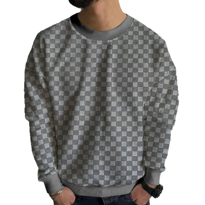 Herren Strukturiertes Baumwoll-Sweatshirt mit Karo-Prägung und Rundhalsausschnitt Nord Taschen