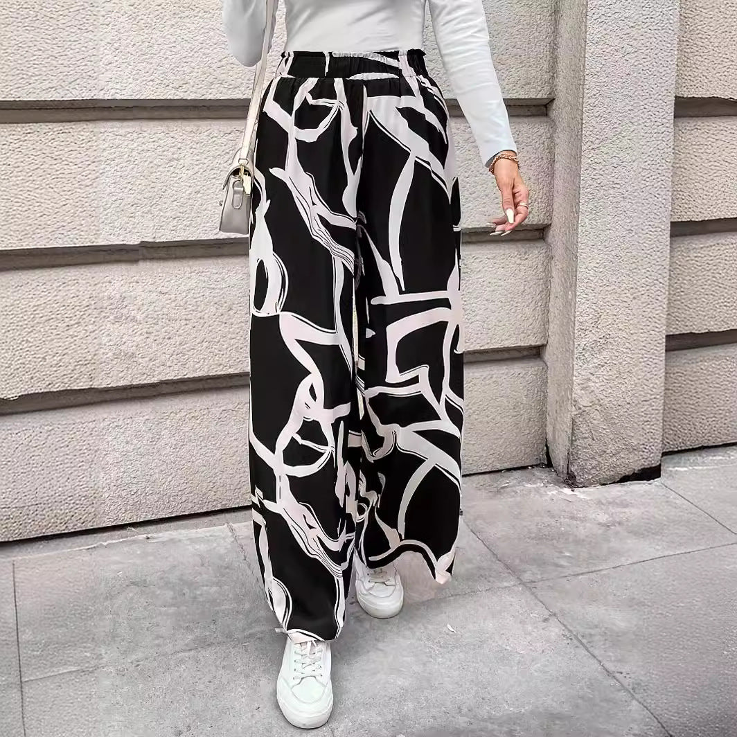 Damen Weit geschnittene Chiffon-Hosen mit modernem Grafikmuster