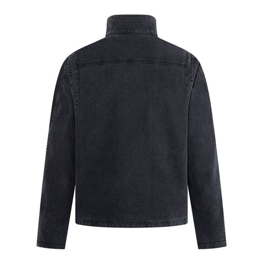 Herren asymmetrische Jeansjacke mit Stehkragen und zweireihiger Druckknopfleiste Nord Taschen