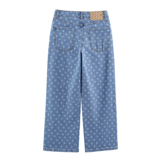 Damen Weite Cropped-Jeans mit hohem Bund und gepunktetem Denim Nord Taschen