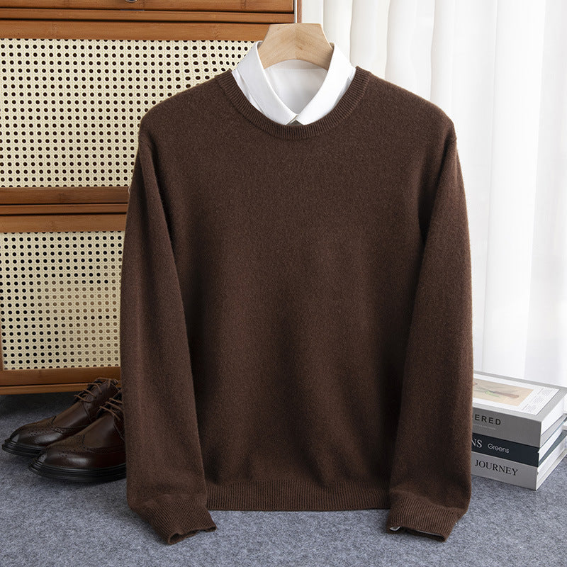 Herren Schlichter Rundhals-Feinstrickpullover kaschmirähnliche Haptik mit gerippten Abschlüssen Nord Taschen