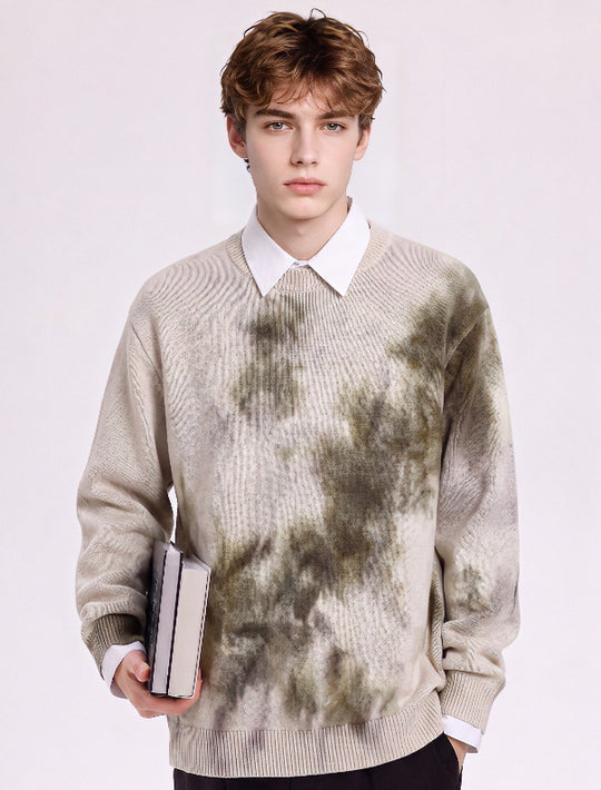 Herren Oversize-Strickpullover mit Batikoptik, Rundhalsausschnitt und Rippbündchen Nord Taschen