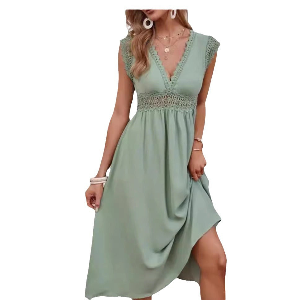 Damen Kleid mit Spitzendetails und lockerer Passform