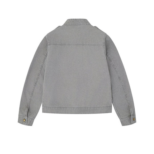 Damen Military-inspirierte Baumwoll-Canvas-Jacke mit Stehkragen, Zierknopfleisten und Schulterpatten Nord Taschen