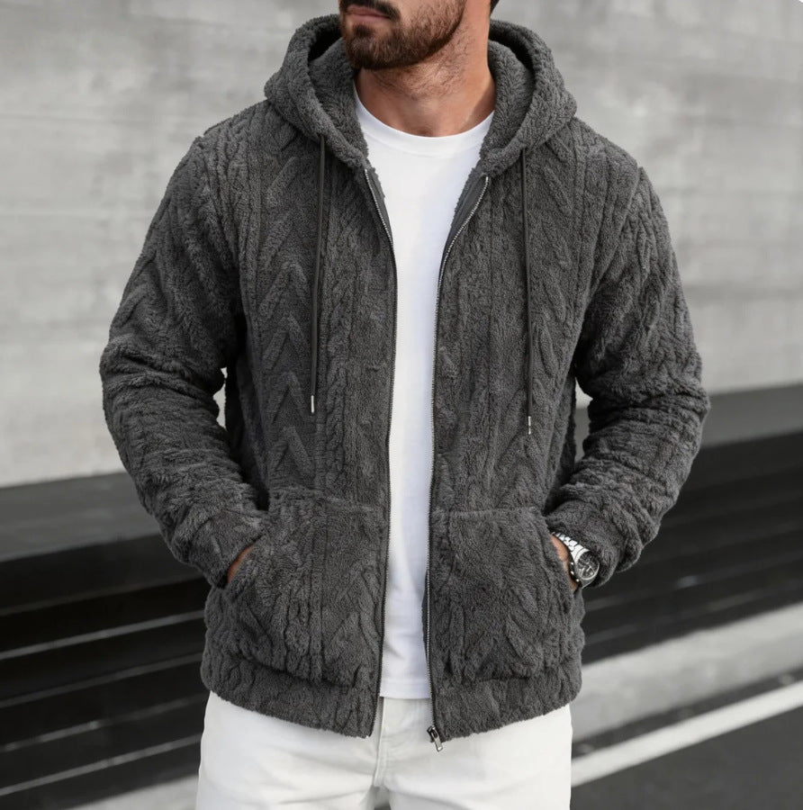 Herren kuschelige Kapuzenjacke aus Teddyfleece mit durchgehendem Reißverschluss und Kängurutaschen Nord Taschen
