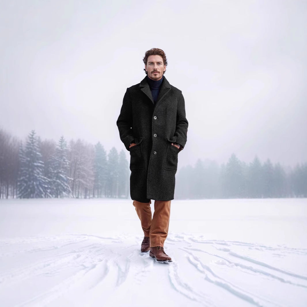 Herren Mid‑Length Teddy‑Wollmantel mit aufgesetzten Eingrifftaschen und Stehkragen Nord Taschen