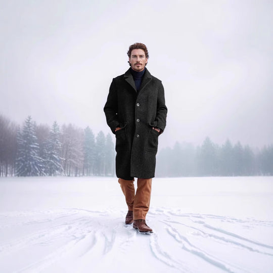 Herren Mid‑Length Teddy‑Wollmantel mit aufgesetzten Eingrifftaschen und Stehkragen Nord Taschen