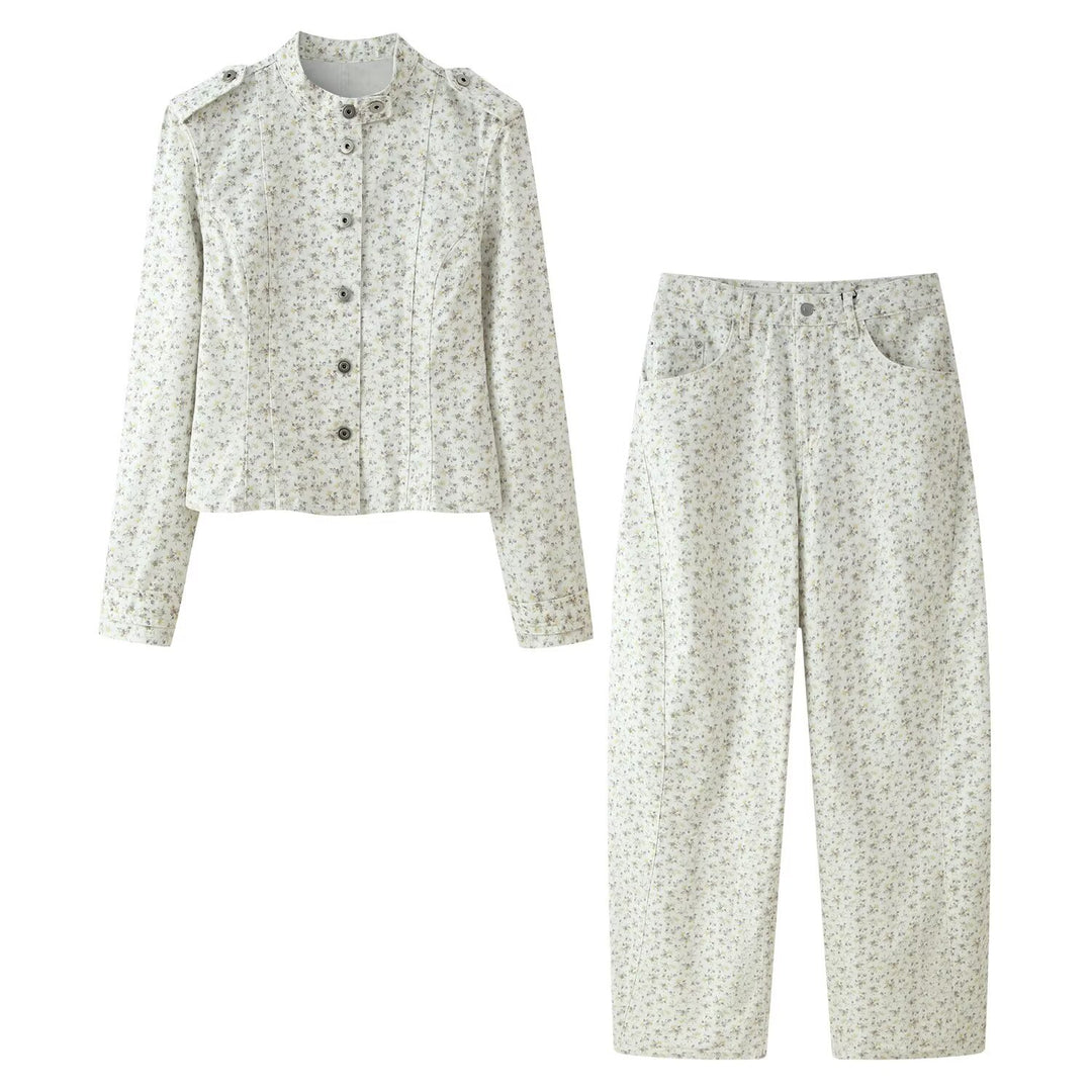 Damen Hochtaillierte weite Cropped‑Hose mit floralem Alloverprint Nord Taschen