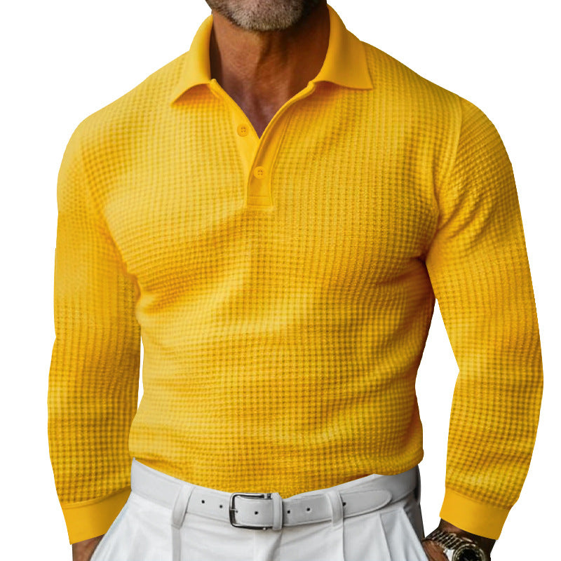 Herren Waffelstruktur-Poloshirt mit Langarm, Slim-Fit und Kentkragen Nord Taschen