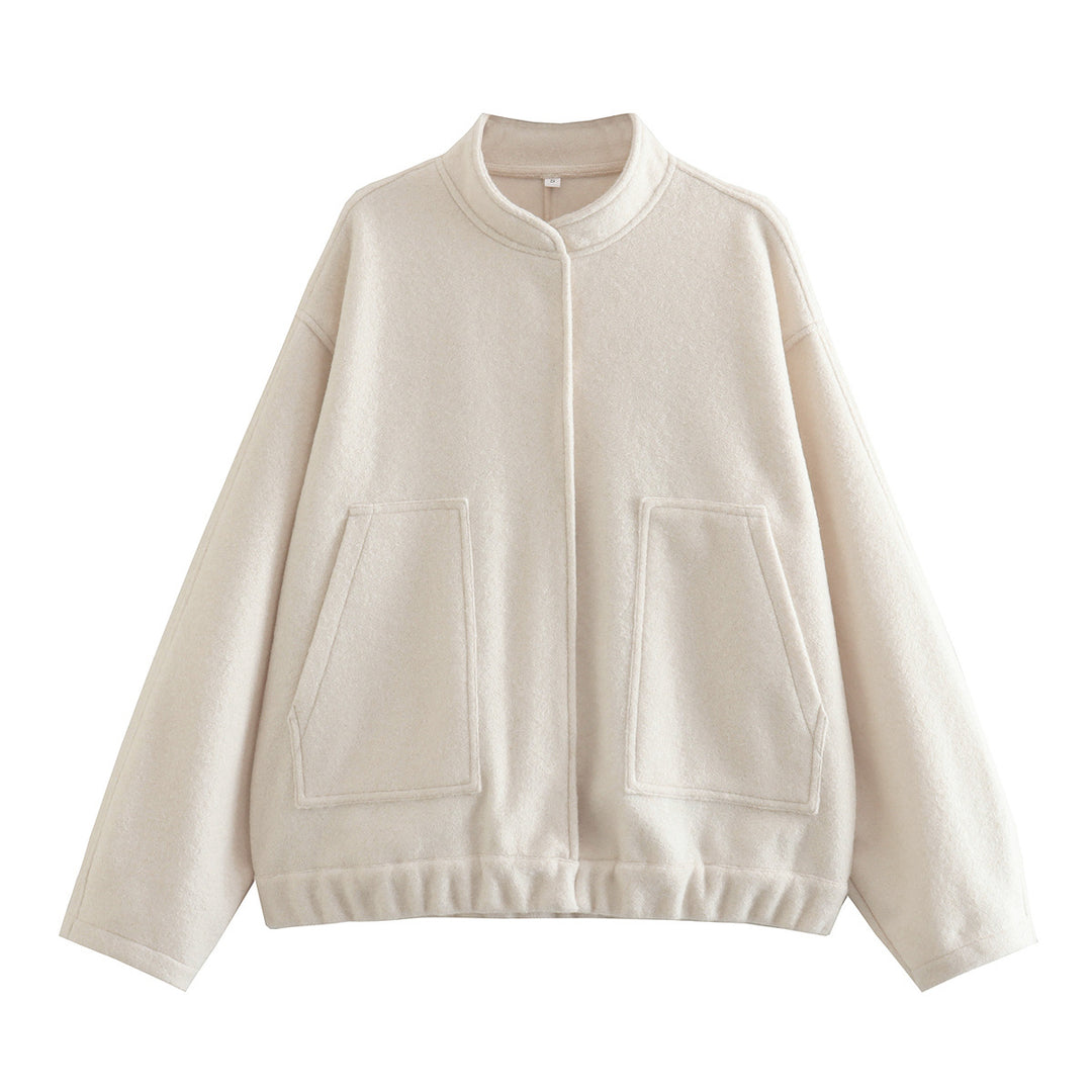 Damen Oversize-Fleecejacke mit Stehkragen, aufgesetzten Fronttaschen und elastischem Saum Nord Taschen