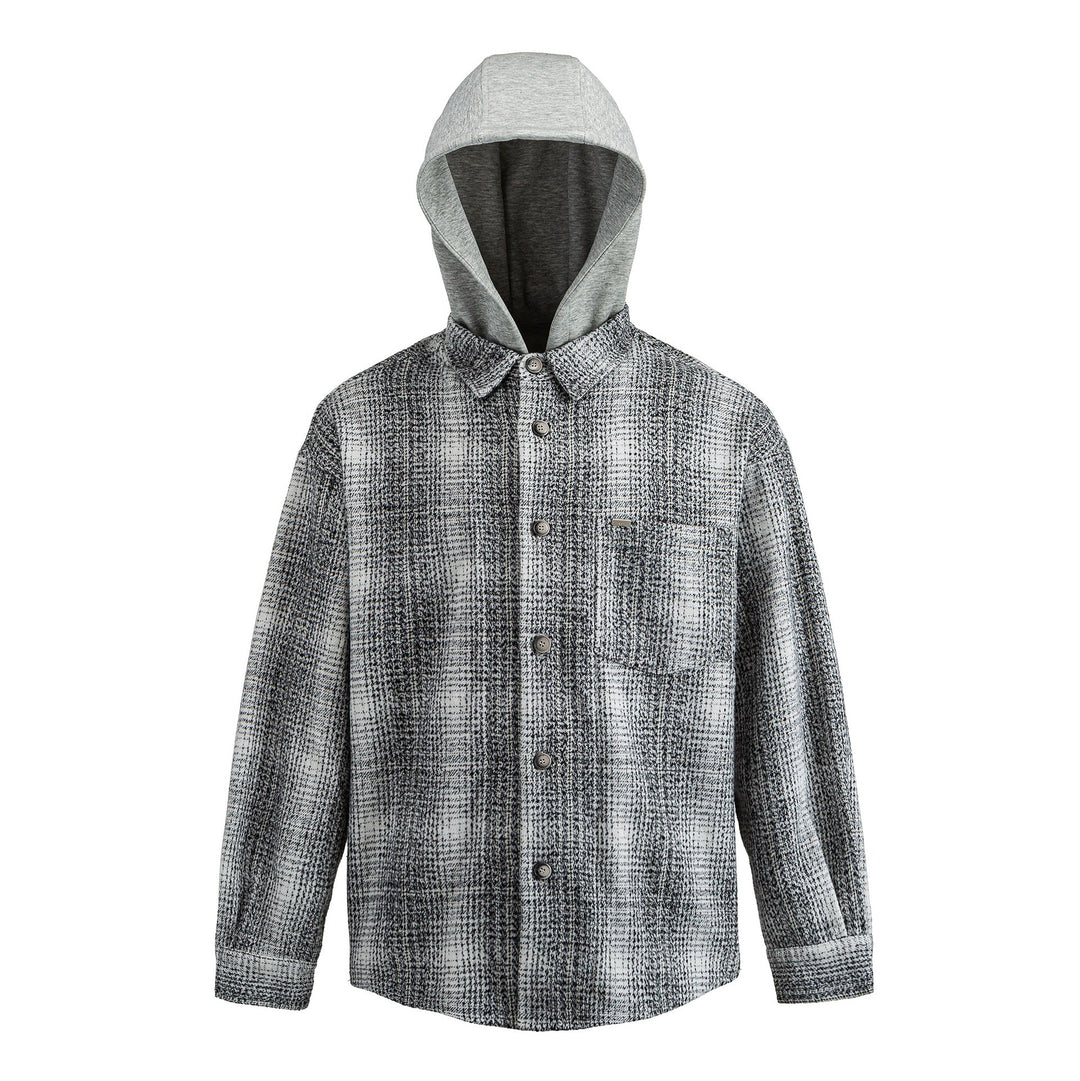 Herren Kapuzen-Overshirt im Wollmix mit Karomuster und aufgesetzter Brusttasche Nord Taschen