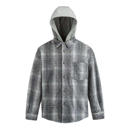Herren Kapuzen-Overshirt im Wollmix mit Karomuster und aufgesetzter Brusttasche Nord Taschen