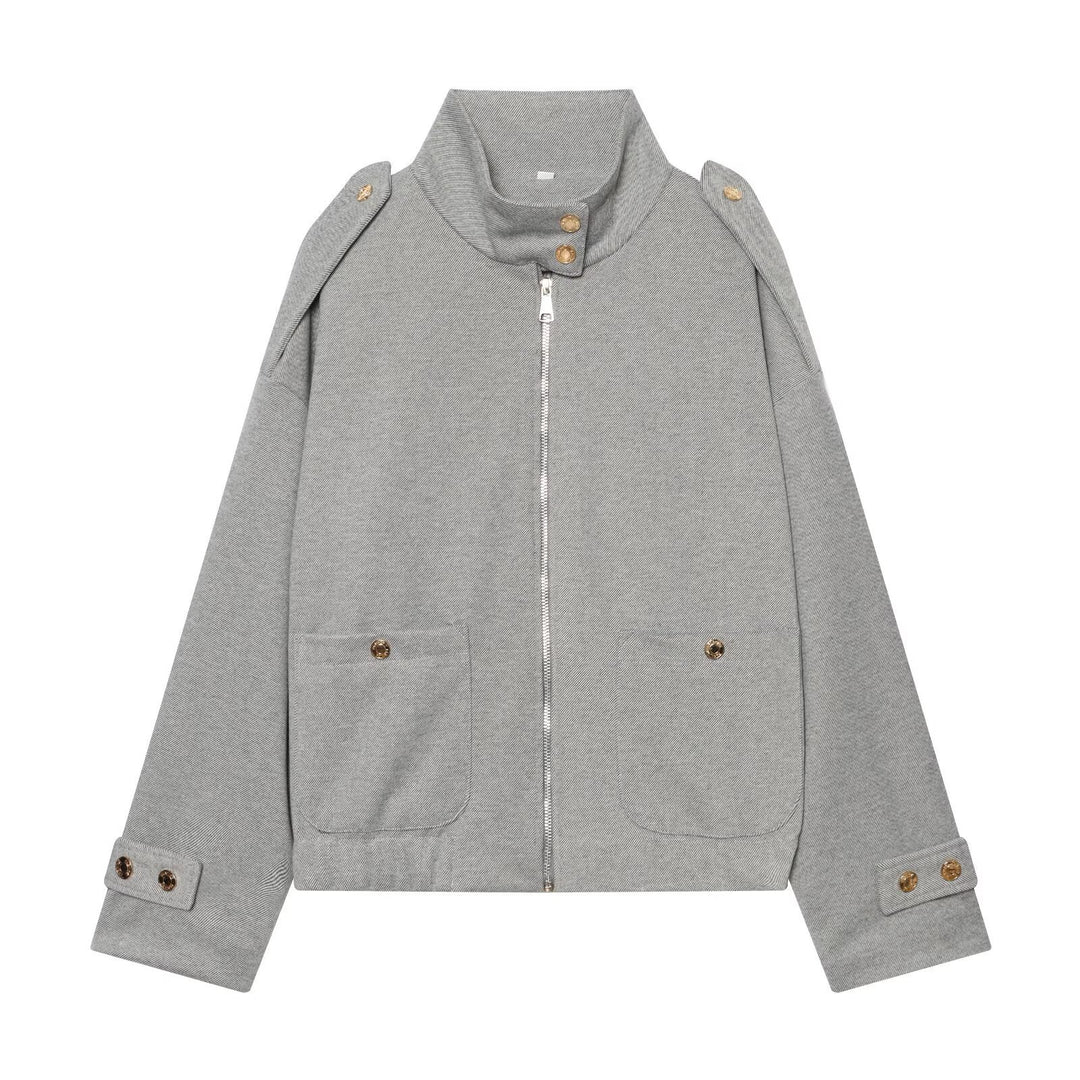 Damen Cropped Utility-Jacke mit hochgeschlossenem Kragen, Schulterklappen und aufgesetzten Pattentaschen Nord Taschen