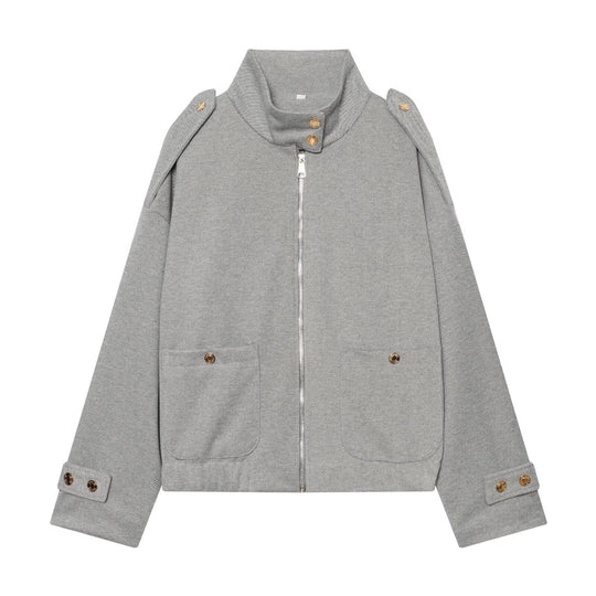 Damen Cropped Utility-Jacke mit hochgeschlossenem Kragen, Schulterklappen und aufgesetzten Pattentaschen Nord Taschen