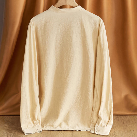 Herren nan Nehru-Kragen-Henley aus Baumwollstretch mit verdeckter Knopfleiste und schmaler Passform