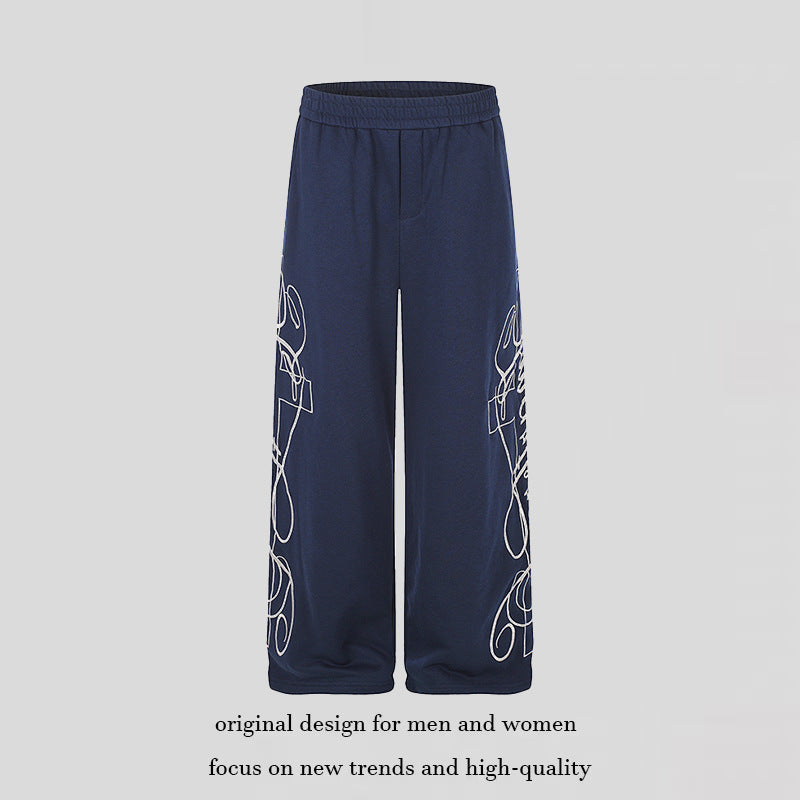 Damen Weite Palazzo-Sweathose mit elastischem Komfortbund und dekorativer Seitenstickerei Nord Taschen