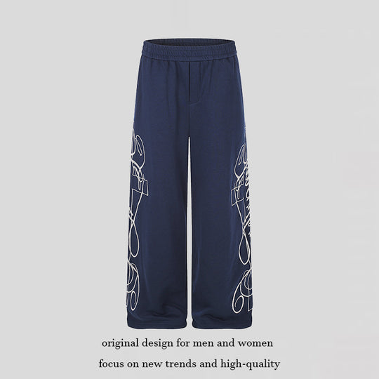 Damen Weite Palazzo-Sweathose mit elastischem Komfortbund und dekorativer Seitenstickerei Nord Taschen