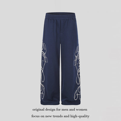 Damen Weite Palazzo-Sweathose mit elastischem Komfortbund und dekorativer Seitenstickerei Nord Taschen