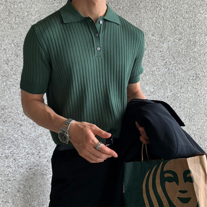Herren nan schmal geschnittenes geripptes Poloshirt aus Feinstrick mit Kurzarm und Polokragen