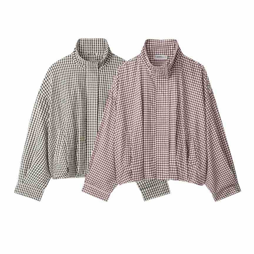 Damen Karo-Overshirt mit Stehkragen und kastiger Cropped-Silhouette Nord Taschen