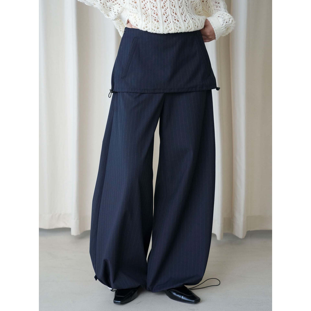 Damen Weite Nadelstreifen-Hose mit Überrock und Kordelzug Nord Taschen