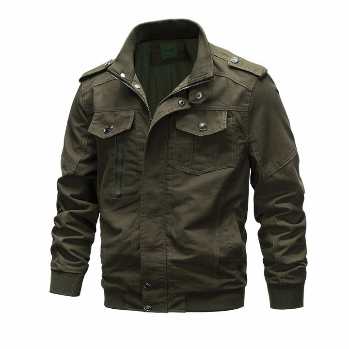 Herren  leichter Baumwoll-Canvas Fliegerjacke mit Schulterklappen, verdecktem Reißverschluss und multifunktionalen Taschen Nord Taschen
