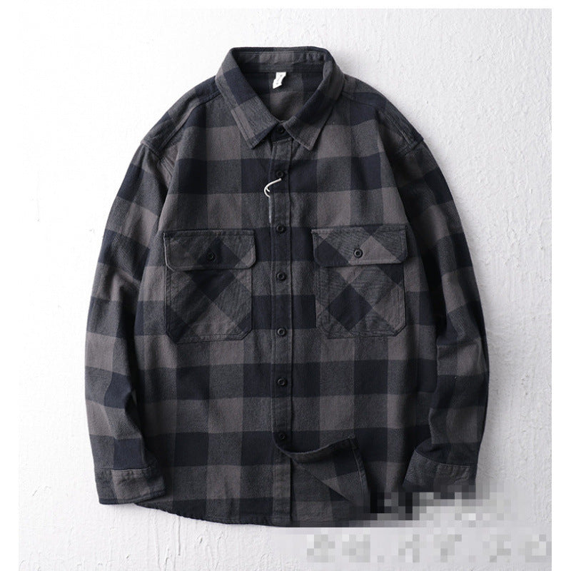 Herren Oversize Kariertes Flanell-Hemdjacke mit aufgesetzten Pattentaschen Nord Taschen