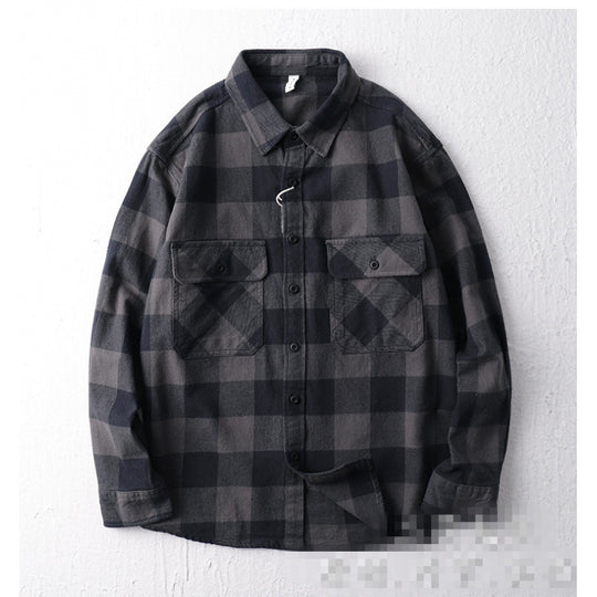 Herren Oversize Kariertes Flanell-Hemdjacke mit aufgesetzten Pattentaschen Nord Taschen