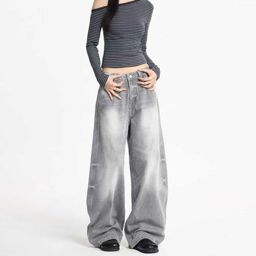 Damen Ultraweite Bodenlange Denim-Palazzohose mit tiefem Schritt und Vintage-Fade Nord Taschen