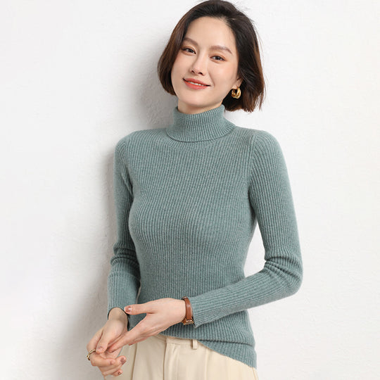 Damen Taillierter Feinstrick-Rollkragenpullover mit feiner Rippenstruktur und Kaschmir-Optik Nord Taschen
