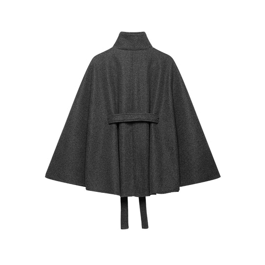 Damen Wollcape-Mantel mit Stehkragen, Knopfverschluss und Bindegürtel Nord Taschen