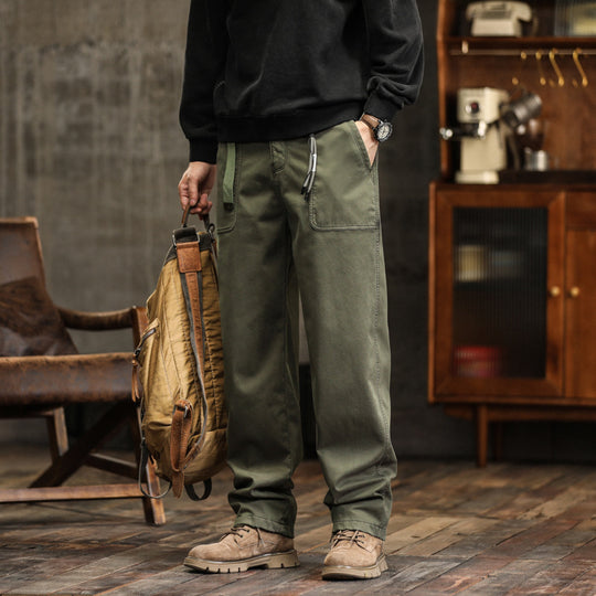 Herren Lockere Canvas-Cargohose mit Tunnelzugbund und aufgesetzten Fronttaschen Nord Taschen