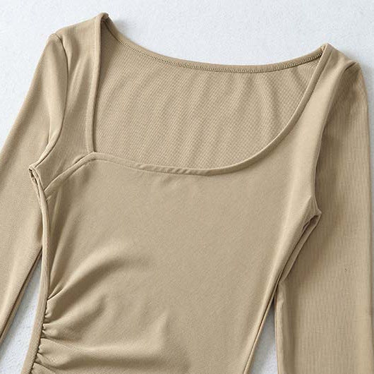 Damen Figurbetontes Midikleid mit tiefem Rundhalsausschnitt, langen Ärmeln und seitlicher Raffung Nord Taschen