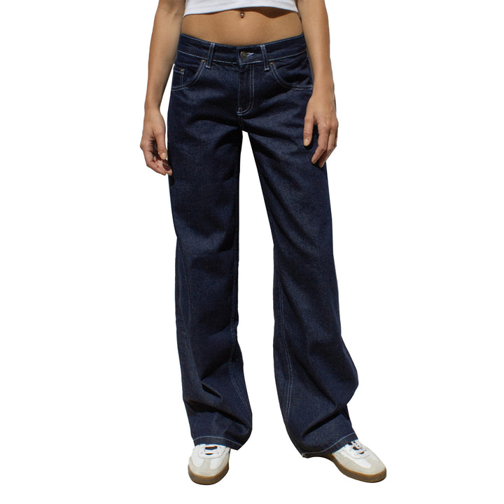 Damen weites Denim Hosenmodell mit tiefem Bund und weitem Schlag Nord Taschen