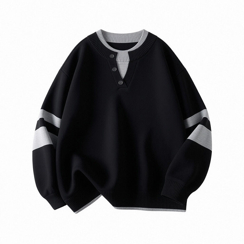 Damen Sportlicher Oversize-Pullover mit Knopfleiste Nord Taschen