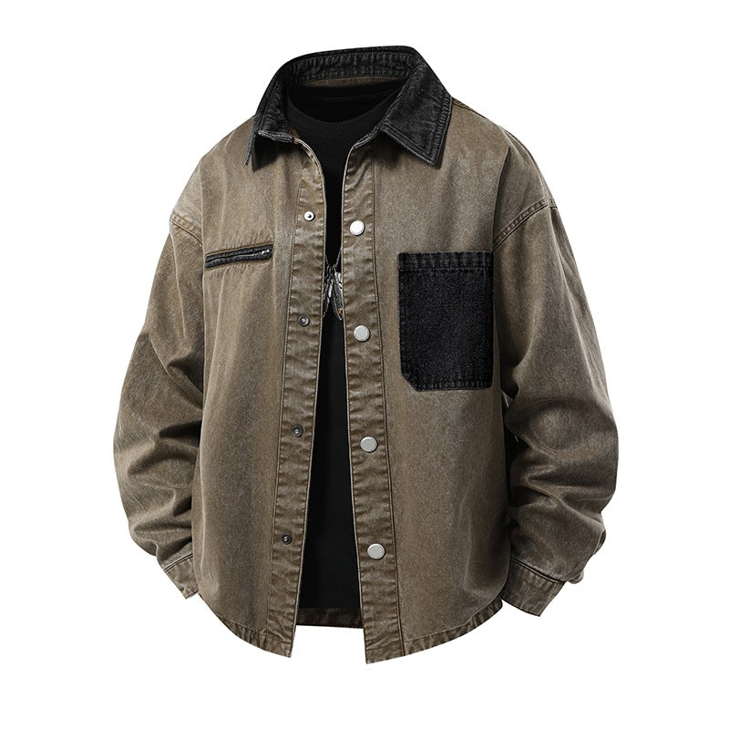 Herren Oversized Denim‑Überhemdjacke mit Druckknopffront, Brusttaschen & Reißverschluss-Detail Nord Taschen