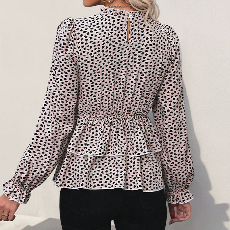 Damen Verspieltes Blusenshirt mit Rüschen und Leoprint Nord Taschen