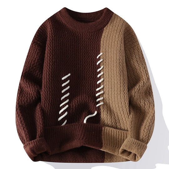 Damen Zweifarbiger Oversize-Strickpullover mit Ziernähten und Waffelstruktur Nord Taschen