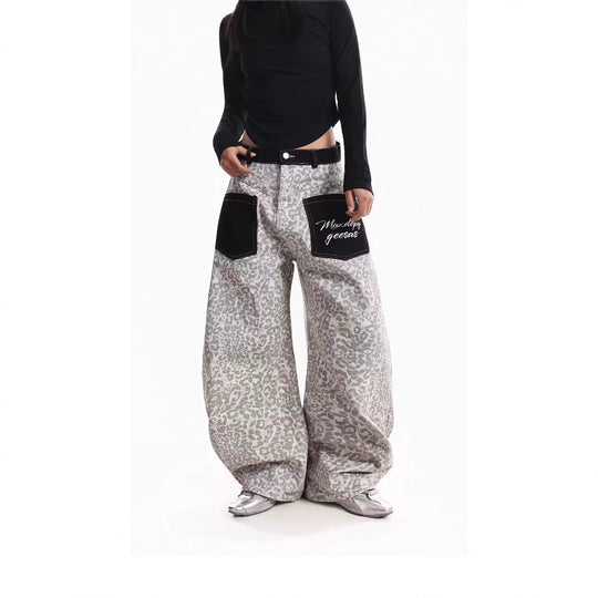 Damen Weitgeschnittene Hose mit Tierfell-Muster Nord Taschen