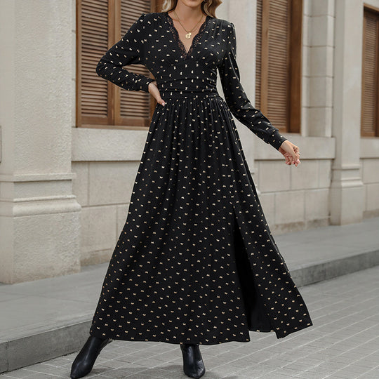 Damen Elegantes Maxikleid mit Spitze und Rüschen Nord Taschen