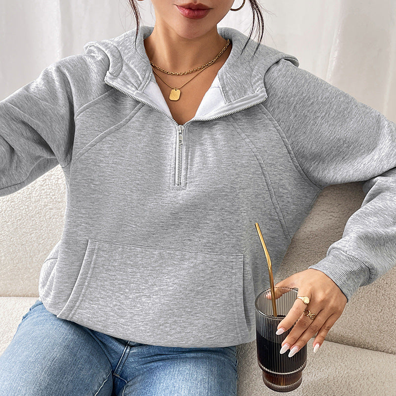 Damen Kapuzenpullover mit halbem Reißverschluss, Kängurutasche & Raglanärmeln Nord Taschen
