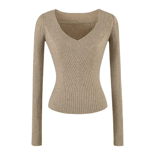 Damen Taillierter Rippstrick-Pullover mit V-Ausschnitt und formgebender Struktur Nord Taschen